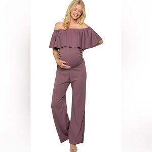 My Bump Maternity Ruffle Off Shoulder Jumpsuit